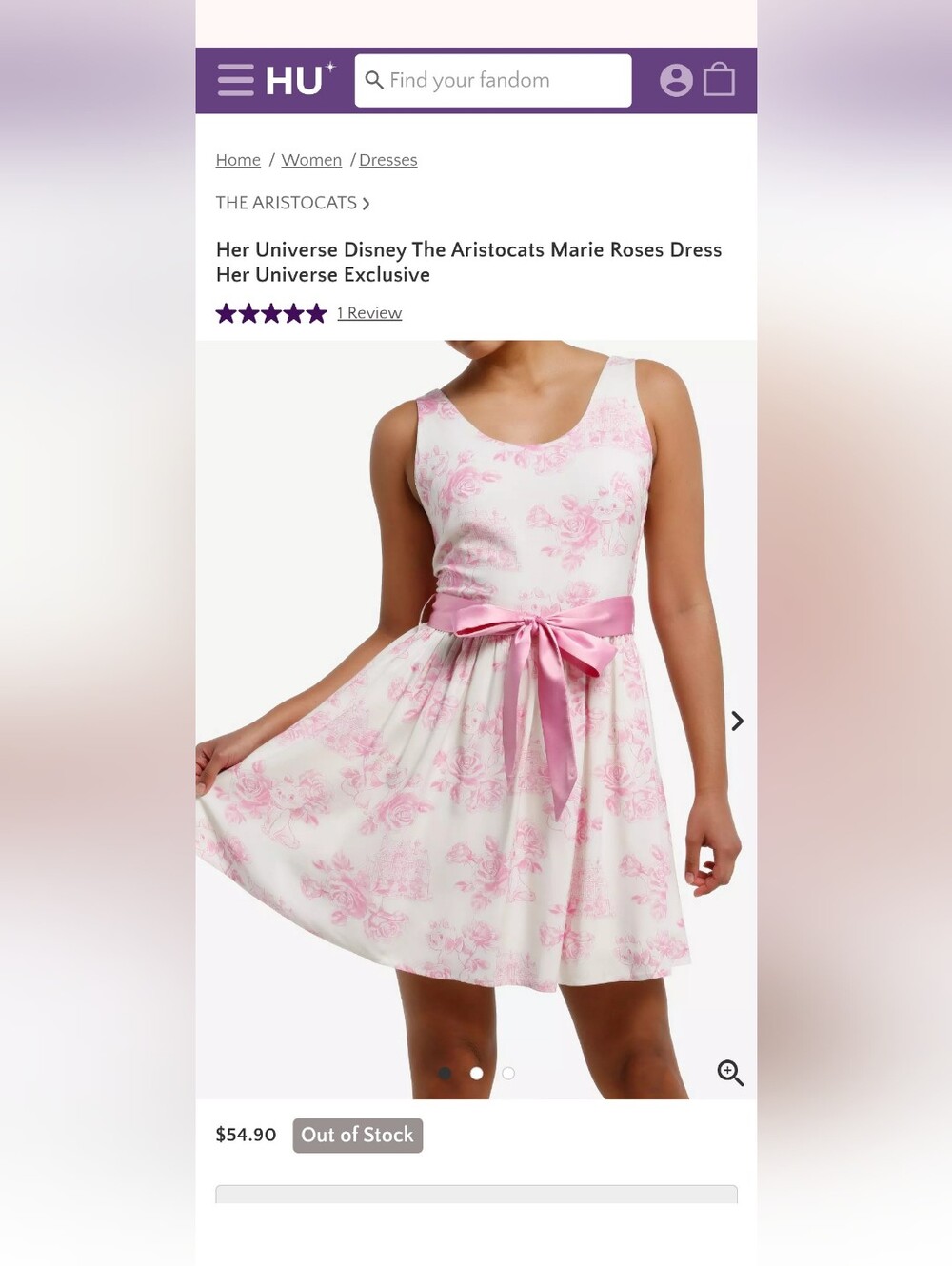 Her Universe - Marie Pink and White Rose-Print Bow Waist Dress - Plus 2